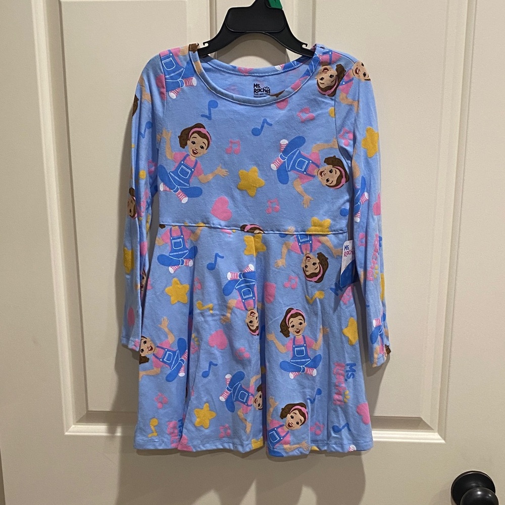 Ms Rachel Kids Dress with Blue and Pink Character Print